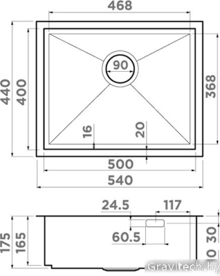 Кухонная мойка Omoikiri Kasen 54-16 INT IN (вороненая сталь)