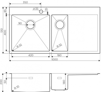 Кухонная мойка Omoikiri Akisame 100-2-IN-L