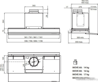 Кухонная вытяжка Falmec Move Design 60 800 м3/ч (черный)