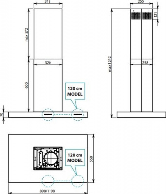 Кухонная вытяжка Falmec Plane Green-Tech Island 90 800 м3/ч (нержавеющая сталь)